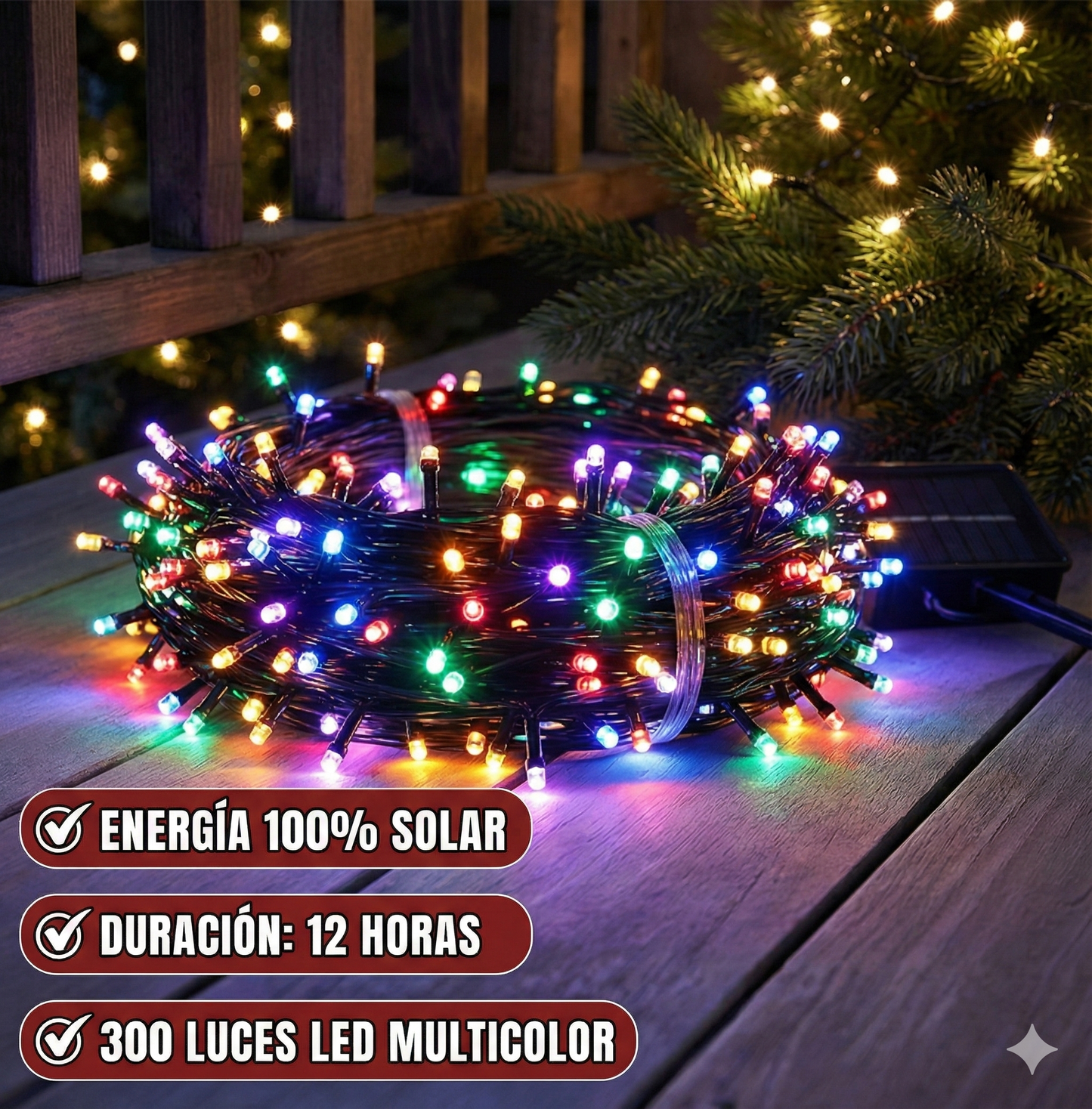 Luces Navideñas con Panel Solar