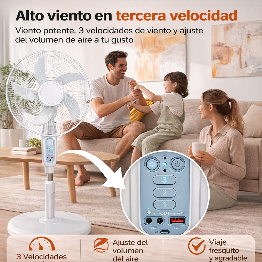 Más que un ventilador: Luz, radio, carga y frescura